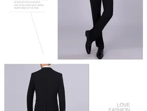 Gedetailleerd achteraanzicht van een zwart slim-fit driedelig herenpak met nette schoenen