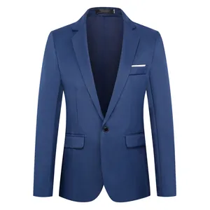 Slim fit donkerblauw heren colbert met inkeping revers en enkele knoopsluiting