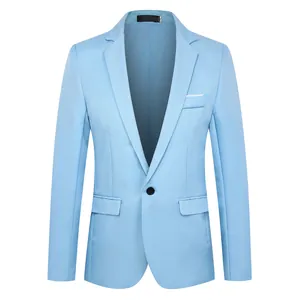 Heren slim fit casual blazer in hemelsblauw met ingesneden revers en een knoopsluiting