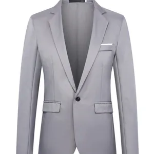 Slim fit lichtgrijze casual herenblazer met reverskraag en enkele knoopsluiting