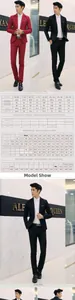 Detailed size chart for men's slim fit suit featuring blazer and trouser measurements