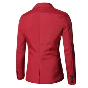 Slim fit red blazer for men featuring a single back vent and four-button cuffs