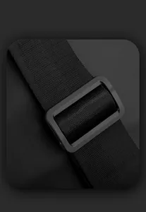 Macro detail of high-quality black nylon strap with adjustable plastic slider buckle