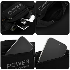 Multifunktionale schwarze Sport-Gürteltasche mit mehreren Fächern für Handy und Zubehör