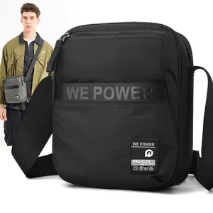 Men Waterproof Nylon Crossbody Bag Lightweight Multi-Layer Storage Shoulder Bag Letter Webbing Casual Travel Outdoor Messenger Bag