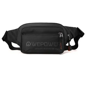 Multifunktionale schwarze Nylon Sport-Bauchtasche für Herren mit WEPOWER-Logo und Taschen