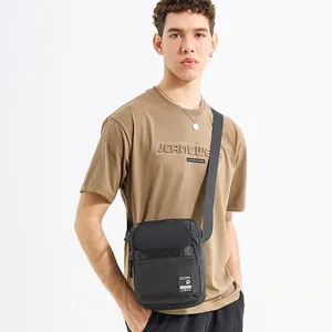 Men's stylish black nylon crossbody bag with WE POWER strap and casual urban streetwear