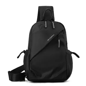 Men's black water-resistant crossbody chest bag with sports casual sling design
