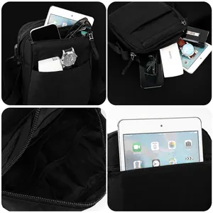 Black waterproof crossbody bag for men with multi-zipper compartments and EDC storage