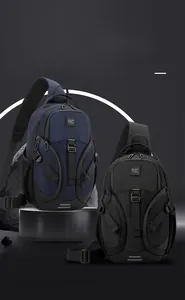 Detail of navy blue and black chest bags showing durable fabric and breathable mesh straps