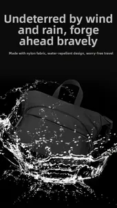 Close-up of waterproof nylon crossbody bag showing water resistance with droplets