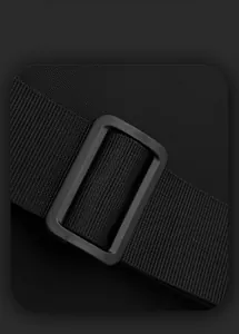 Detail of high-quality black nylon strap with adjustable plastic buckle for outdoor bag