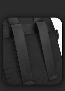 Close-up detail of durable black high-density nylon fabric and reinforced webbing stitching