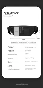 Détails du sac bandoulière tactique noir en nylon avec dimensions et spécifications de poids