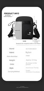 Detail view of the black nylon functional crossbody bag with 21x16x9cm dimensions