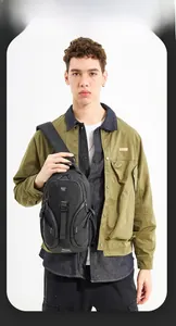 Practical black chest bag for men with smart storage space and reflective safety strip