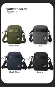 Grid view of nylon crossbody bags in green, grey, blue, and black colors