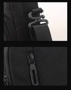 Detail of high-density nylon fabric with durable swivel hook and branded logo zipper