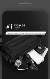 Internal storage detail of black crossbody bag showing tablet, phone and gadgets