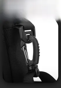 Detail of high-density nylon strap with matte black 360-degree rotating swivel hook