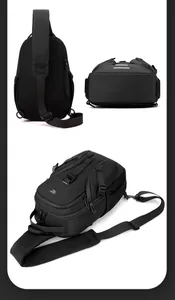 Detailed back view of casual chest bag featuring breathable mesh strap and zippers