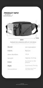 Waterproof grey nylon sling bag dimensions 38x16x9cm showing size and 0.24kg weight