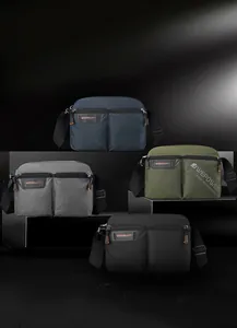 Detail view of four large-capacity nylon crossbody bags in various classic colors