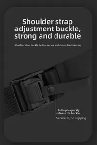 Close-up of adjustable shoulder strap buckle with quick-release pull tab for men messenger bag