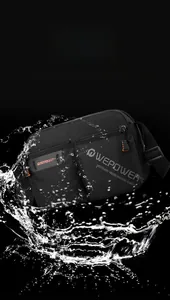 Close-up of waterproof nylon crossbody bag showing splash resistance and orange zipper details
