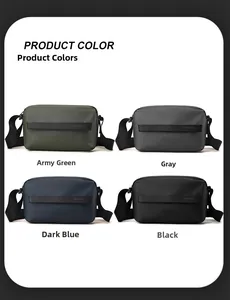 Four color options of a waterproof crossbody bag in green, grey, blue, and black