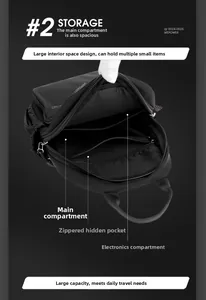 Détail de l'intérieur du sac multifonction avec compartiment principal et poche zippée