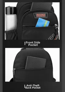 Vue détaillée du sac de poitrine multifonctionnel avec poches avant et zip antivol