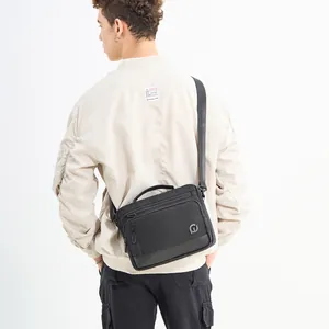 Modern black nylon crossbody bag for men with large capacity and adjustable strap