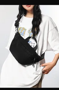 Detail of the durable nylon chest bag featuring adjustable wide straps and plastic buckle