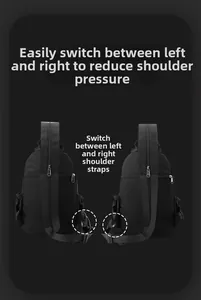 Détail des bretelles interchangeables sur un sac de poitrine noir polyvalent anti-pression