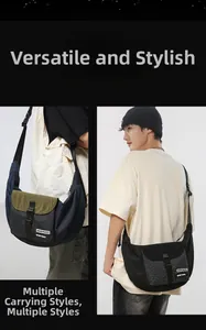 Detail of adjustable strap and buckle on durable nylon crossbody messenger bag