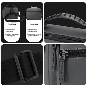 Dunkelgraue Techwear Umhängetasche für Herren mit verstellbarem Gurt und SBS-Reißverschlüssen