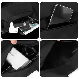 Minimalist black nylon crossbody sling bag with multi-layer storage for daily essentials