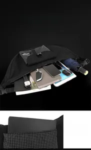 Macro detail of high-capacity crossbody bag with organized interior storage and hidden back pocket