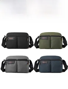 Detailed grid view showcasing canvas crossbody bags in black, green, grey, and blue colors
