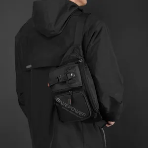 Waterproof black tactical crossbody chest bag with functional compartments and buckles