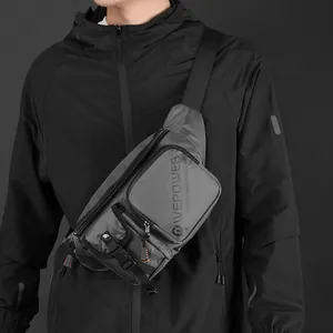 Waterproof travel chest bag for men with textured fabric and WEPOWER logo