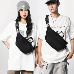 Black large capacity crossbody chest bag with adjustable strap for sports and casual wear
