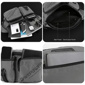 Deep grey waterproof chest bag for men with multiple zipper pockets and large storage space