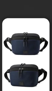 Detail showing the smart storage space and black leather tag on this cycling chest bag