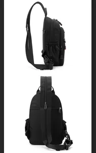 Détails du sac de poitrine en nylon noir imperméable avec poches latérales élastiques