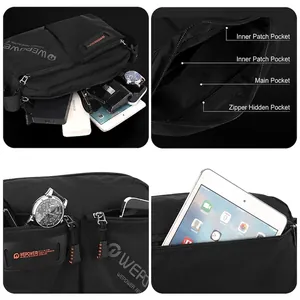 Large capacity black messenger bag for men with multiple pockets for daily essentials