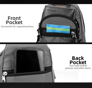 Detail view of organized front zip pocket and back security pocket for smartphones