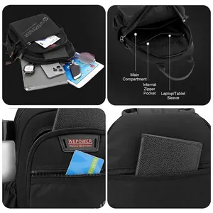 Sac de poitrine noir imperméable polyvalent pour hommes avec compartiments pour tablette