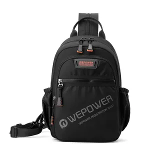 Sac bandoulière homme noir polyvalent en nylon imperméable avec détails de fermeture orange